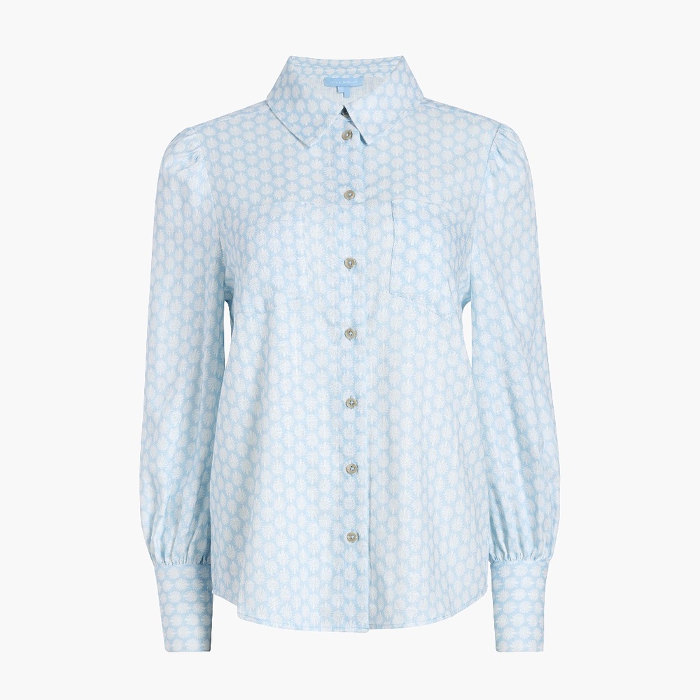 Hill House Home The Dorothea Top - Powder Blue Baroque Shell Linen Size SPowder